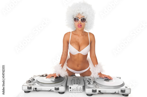 Photo: sexy dj woman on white djing sexy dj woman on white djing
