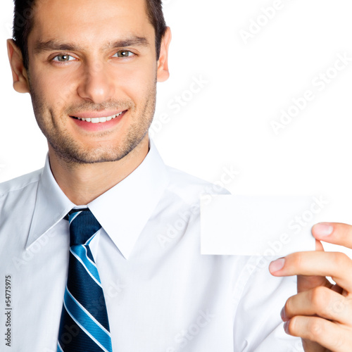Photo: Man showing blank business or plastic card Man showing blank business or plastic card