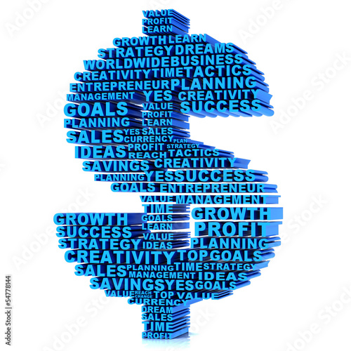 Illustration: 3D Dollar sign made of words 3D Dollar sign made of words