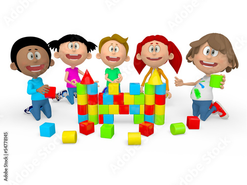 Illustration: 3D kids playing 3D kids playing