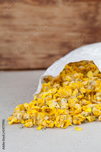 Photo: Dry mullein flowers in a paper bag Dry mullein flowers in a paper bag