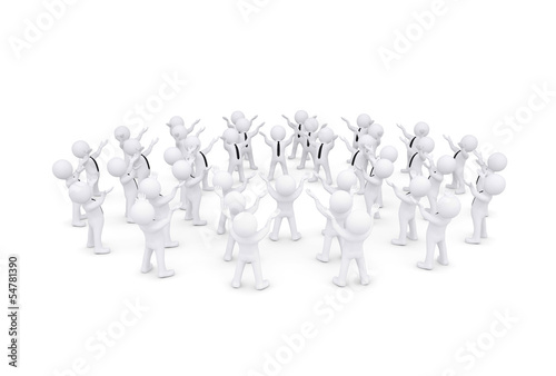 Illustration: Group of white 3d people raised their hands Group of white 3d people raised their hands