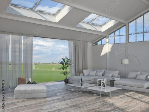 Illustration: 3d rendering of white living room interior with couch 3d rendering of white living room interior with couch
