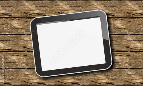 Illustration: tablet pc on wood tablet pc on wood