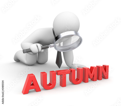 Illustration: Businessman examines something word Autumn Businessman examines something word Autumn