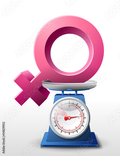 Vector: Weighing woman symbol on scales. Vector illustration. Weighing woman symbol on scales. Vector illustration.
