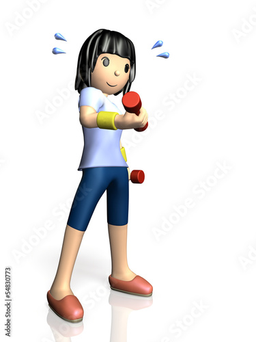 Illustration: Cute woman has a muscle training with dumbbells. Cute woman has a muscle training with dumbbells.