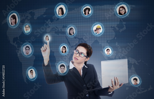 Photo: Business manager click on social online network Business manager click on social online network