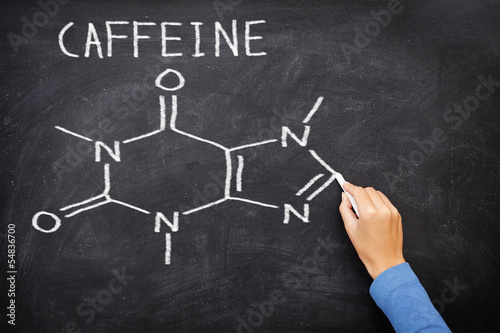 Photo: Caffeine chemical molecule structure on blackboard Caffeine chemical molecule structure on blackboard