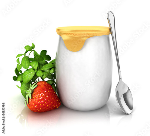 Illustration: 3d yoghurt with a strawberry 3d yoghurt with a strawberry