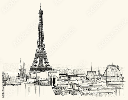 Vector: Eiffel tower over roofs of Paris Eiffel tower over roofs of Paris