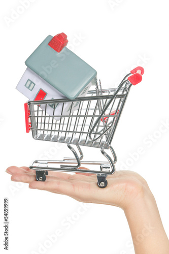 Photo: House and home buying in shopping cart real estate concept House and home buying in shopping cart real estate concept