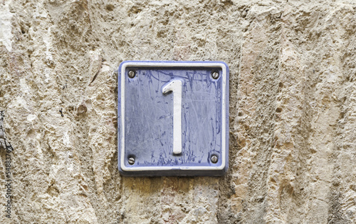 Photo: Plate with number one Plate with number one