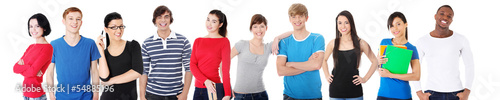Photo: Large group of smiling friends staying together. Large group of smiling friends staying together.