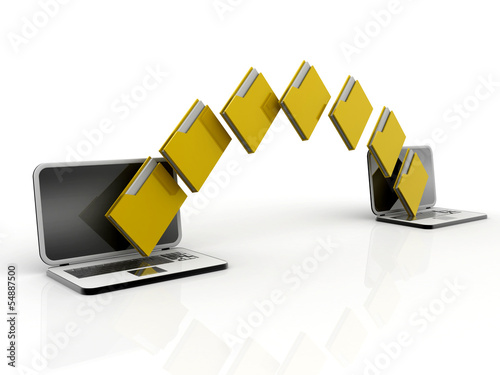 Illustration: Two laptop computers with file, folde Two laptop computers with file, folde