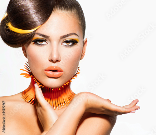 Photo: Fashion Model Girl Portrait with Yellow and Orange Makeup Fashion Model Girl Portrait with Yellow and Orange Makeup