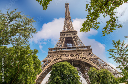 Photo: Paris. The Eiffel Tower and trees in summer season Paris. The Eiffel Tower and trees in summer season