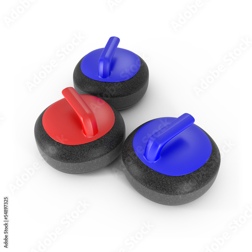 Illustration: Curling Stones with Red and Blue Handle isolated on white Curling Stones with Red and Blue Handle isolated on white