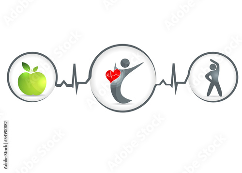 Vector: Healthy food and fitness leads to healthy heart and life. Healthy food and fitness leads to healthy heart and life.