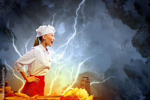 Photo: Asian female cook in anger Asian female cook in anger