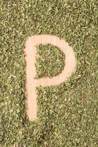 Photo: Letter P written with oregano Letter P written with oregano