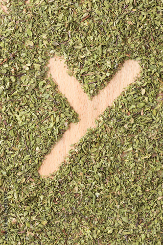 Photo: Letter Y written with oregano Letter Y written with oregano