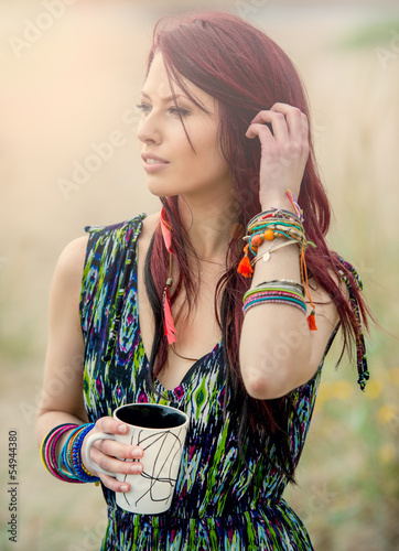 Photo: young hippie girl in boho fashion young hippie girl in boho fashion