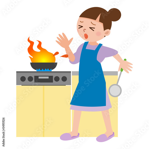 Illustration: 料理中に火傷をする女性 料理中に火傷をする女性