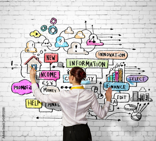 Photo: Businesswoman drawing on wall Businesswoman drawing on wall