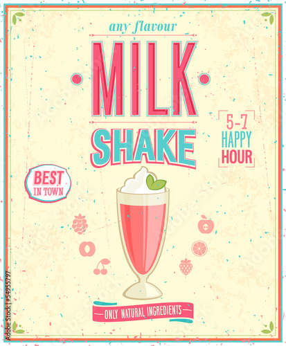 Vector: Vintage MilkShake Poster. Vector illustration. Vintage MilkShake Poster. Vector illustration.