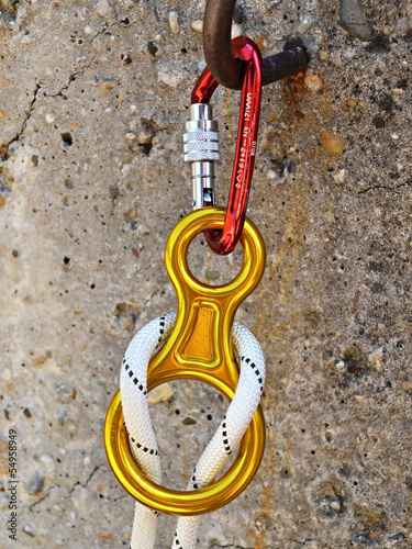 Photo: Climbing equipment - carabiners and rope Climbing equipment - carabiners and rope