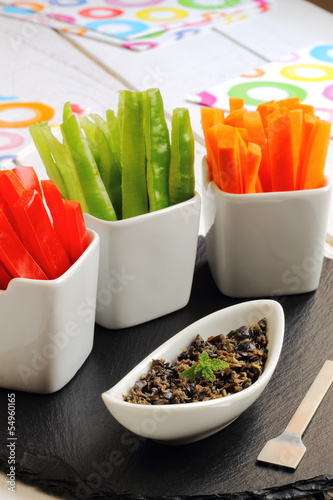 Photo: Crudités with tapenade, a dip sauce made with olives Crudités with tapenade, a dip sauce made with olives