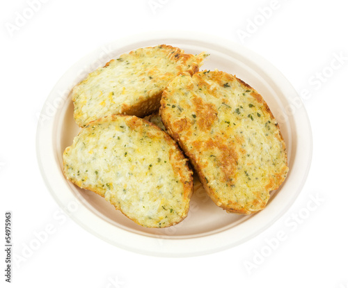 Photo: Toasted cheese bread on paper plate Toasted cheese bread on paper plate