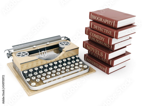 Illustration: vintage typewriter and books vintage typewriter and books