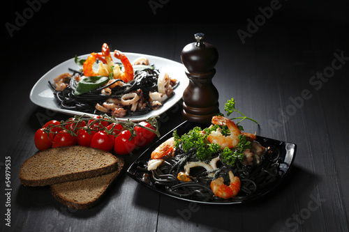 Photo: Black spaghetti with seafood Black spaghetti with seafood