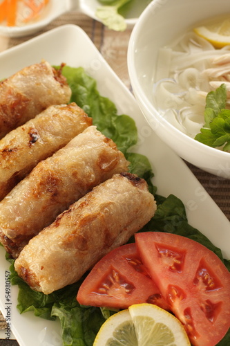 Photo: vietnamese food, gourmet spring roll served with vegetable vietnamese food, gourmet spring roll served with vegetable
