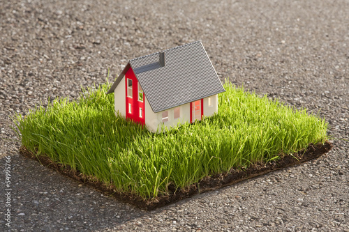 Photo: Modell eines Hauses auf Gras Modell eines Hauses auf Gras