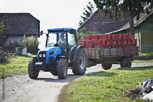 Photo: Kroatien, Baranja, Junger Mann bringt Containern in Traktor Kroatien, Baranja, Junger Mann bringt Containern in Traktor