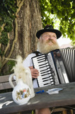Photo: Deutschland, Bayern, Oberbayern, erwachsener Mann in traditioneller Tracht spielt Akkordeon in Biergarten Deutschland, Bayern, Oberbayern, erwachsener Mann in traditioneller Tracht spielt Akkordeon in Biergarten