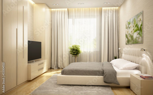 Illustration: Bedroom in a European hotel Bedroom in a European hotel