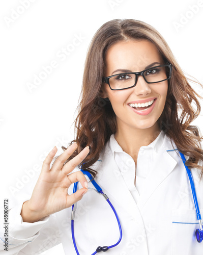 Photo: Doctor showing okay sign, isolated Doctor showing okay sign, isolated