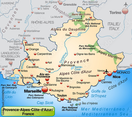 Vector: Umgebungskarte von Provence-Alpes-Côte d´Azur als Übersichtskart Umgebungskarte von Provence-Alpes-Côte d´Azur als Übersichtskart