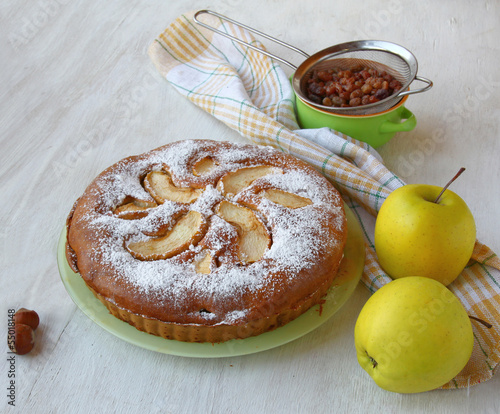 Photo: Still life with cake and apples, hazel, honey Still life with cake and apples, hazel, honey