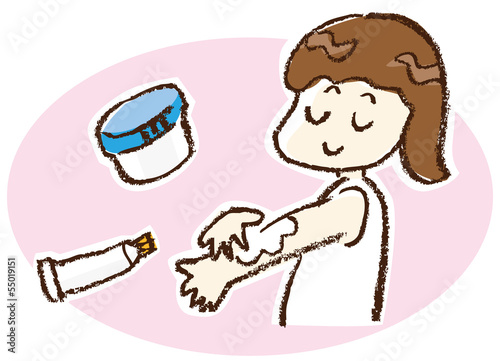 Illustration: 塗り薬を塗る女の子 塗り薬を塗る女の子