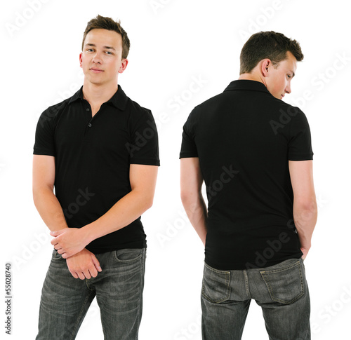 Photo: Young man with blank black polo shirt Young man with blank black polo shirt