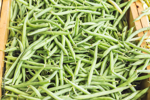 Photo: Green String Beans in Wooden crate Green String Beans in Wooden crate