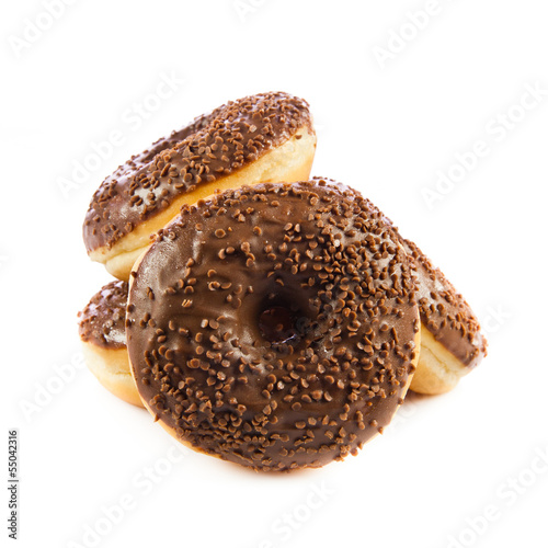 Photo: Chocolate Donuts . Isolated on a white background. doughnut Chocolate Donuts . Isolated on a white background. doughnut