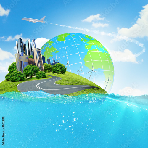 Illustration: Earth planet in water Earth planet in water
