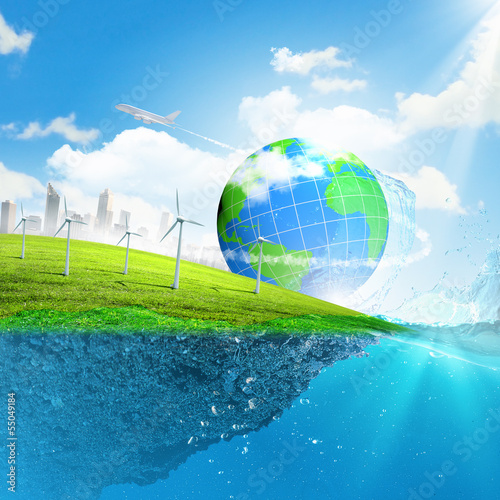 Illustration: Earth planet in water Earth planet in water