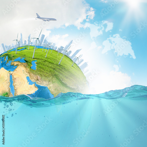 Illustration: Earth planet in water Earth planet in water